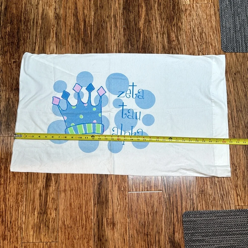 Zeta Tau Alpha sorority white blue crown print queen size pillowcase